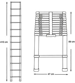 Teleszkópos alumínium létra 3 méretben-4,1 méteres