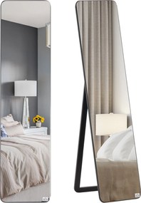 HOMCOM Teljes Testet Tükröző Téglalap Alakú Állványtükör 2 Telepítési Móddal Modern Fenyőfa Keret 37x43x156 cm Fekete | Aosom