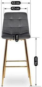 Szürke Bársony Bárszék Aranyszínű Lábbal. ARIEL