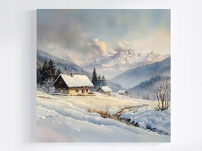 Vászonkép Canvas Tájkép Hegyek Csúcsok Házak Tél Hó Köd 40x40