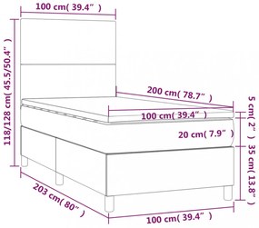 világosszürke szövet rugós és LED-es ágy matraccal 100x200 cm