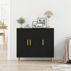 Oldalbord Fekete tölgy 90x34x80 cm Műgyanta fa