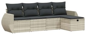 5 részes világosszürke polyrattan kerti ülőgarnitúra párnákkal