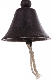 Öntöttvas sötétbarna felületre szerelhető cicás fali kolomp jutakötéllel 35x21x11cm