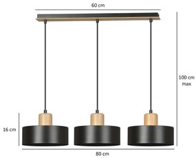 Csillár zsinóron TORIN 3xE27/15W/230V fekete