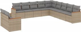 vidaXL 11 részes bézs polyrattan kerti ülőgarnitúra párnákkal