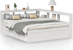 vidaXL fehér tömör fenyőfa könyvespolcos ágy matrac nélkül 140x200 cm