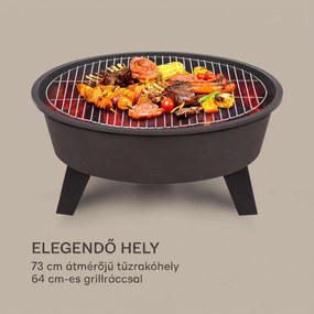 Blumfeldt Nolana, 2 az 1-ben, tűzrakóhely és grill, Ø73cm szikrafogó, Ø64 cm grill, acél, fekete