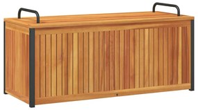 tömör akácfa és acél kültéri párnatartó láda 110x45x42/53 cm