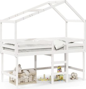 vidaXL fehér tömör fenyőfa galériaágy létrával és tetővel 90 x 190 cm