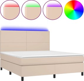 vidaXL cappuccino színű műbőr rugós ágy matraccal és LED-del 160x200cm