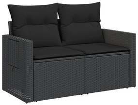 2 személyes fekete polyrattan kerti kanapé párnával