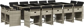 vidaXL 15 részes szürke polyrattan kerti étkezőgarnitúra párnákkal