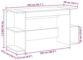 vidaXL füstös tölgy színű szerelt fa íróasztal 140x50x75 cm