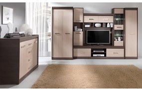 Nappali szekrénysor, DTD/MDF, világos tölgy/sötét tölgy, KORINA