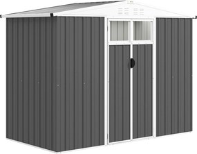 Outsunny Fém Kerti Tároló 2,7 m² 246 x 117 x 180 cm Ablakkal, 4 Szellőzővel és Zárható Ajtóval, Kültéri Acél Kerti Sátor, Szürke | Aosom