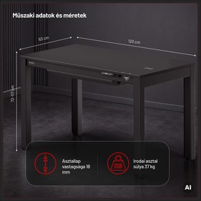 Gamer íróasztal elektromosan állítható, beépített vezeték nélküli QI töltő és USB: Diablo X-RIFT fekete