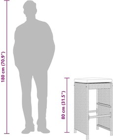 6 db barna polyrattan kerti bárszék párnával
