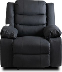 Elektromos masszázsfotel, dönthető fekete ökobőr, JASPER