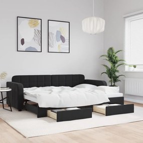fekete kihúzható bársony heverő fiókkal 80 x 200 cm