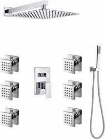 Falsík Alatti Zuhanyszett Hidromasszázs Króm Fali Esőztető 20 cm