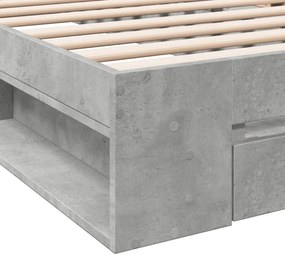 betonszürke szerelt fa ágykeret fiókkal 100 x 200 cm