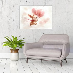 Üveg kép - Nyuszi léggömbökkel (70x50 cm)