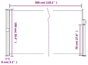 fehér behúzható oldalsó napellenző 100 x 300 cm