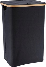 Textil Szennyestartó Kosár Zárható Bambusz Koronggal 70 L Fekete