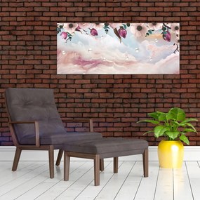 Rózsaszín virágokképe rózsaszín márvánnyal (120x50 cm)