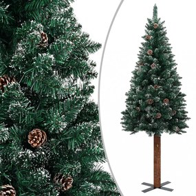 zöld vékony karácsonyfa valódi fával és fehér hóval 210 cm