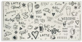 3D PVC falpanel Fekete-fehér rajzos kávé mintás, fényes felülettel.