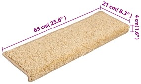 15 db krémszínű lépcsőszőnyeg, téglalap alakú széllel, 65 x 21 x 4 cm