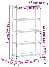 5 szintes sonoma tölgy szerelt fa könyvespolc 80 x 30 x 154 cm