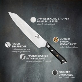 Zelite Infinity by Klarstein Alpha-Royal Japanese Series, 9" kiritsuke kés, damaszkuszi acél