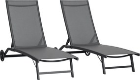 Outsunny 2 darabos kerti nyugágy szett állítható háttámlával és kerekekkel, tengerparti medencés használatra 165x66x102 cm Sötétszürke | Aosom