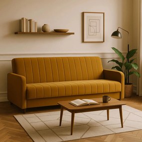 2 db-os szett, ágyazható kanapé mustársárga színben, velúr kárpittal PORTO