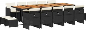 vidaXL 15 részes fekete polyrattan kerti étkezőgarnitúra párnákkal