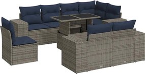 vidaXL 9 részes szürke polyrattan akácfa kerti ülőgarnitúra párnákkal
