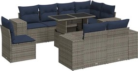 vidaXL 9 részes szürke polyrattan akácfa kerti ülőgarnitúra párnákkal