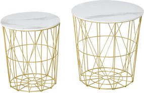 HOMCOM 2 db-os Modern, Összecsukható Nappali Kávézóasztal Eltávolítható Polccal, Tárolós Kávézóasztal Nappaliba és Hálószobába, Fehér Arany | Aosom