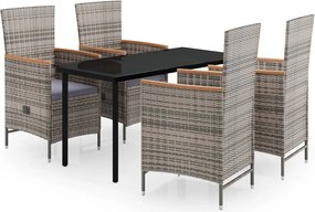 vidaXL 5 részes szürke kerti étkezőgarnitúra párnákkal