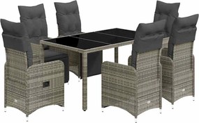 vidaXL 7 részes szürke polyrattan kerti bisztrógarnitúra párnákkal