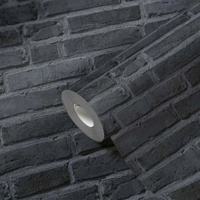 Vinyl tapĂ©ta flizelin fekete-szĂŒrke tĂ©gla kĆ 3D hatĂĄs domborĂș As