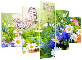 Nyári virágok és a lepke képe (150x105 cm)