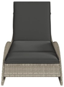 világosszürke polyrattan napozóágy párnával 60x205x73 cm