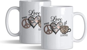 Bögre neki „Peace, Love, Coffee” elegáns, ajándéknak is tökéletes