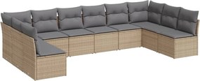 vidaXL 10 részes bézs polyrattan kerti ülőgarnitúra párnával