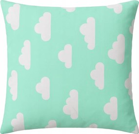 Párnahuzat 40x40 Türkiz felhő mintával, Pamut, Cipzáras