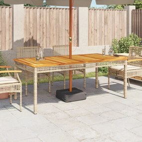 bézs polyrattan és akácfa kerti asztal 180 x 90 x 75 cm